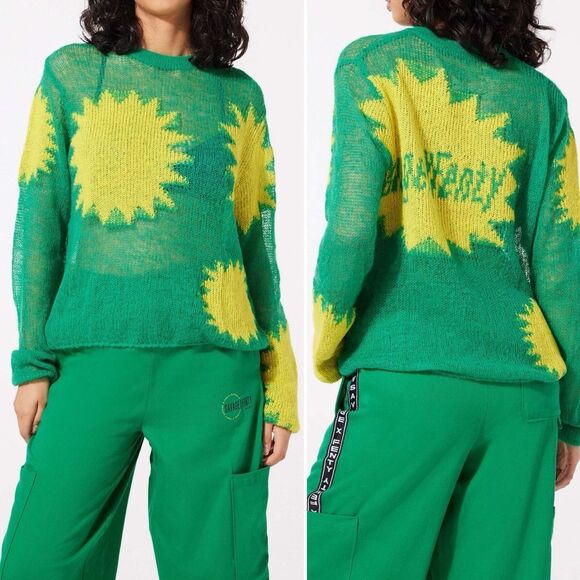 NWT Savage X Fenty Knittin Pretty Loose Knit Sweater Size XS Green Yellow NEW - Picture 15 of 15